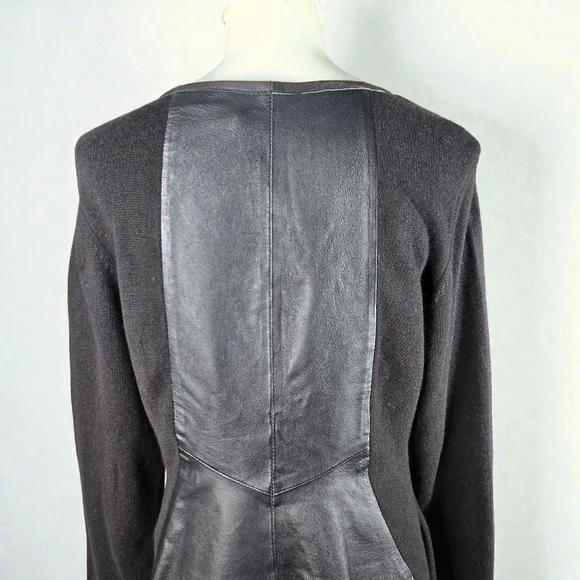 Stella Carakasi Small Black Tunic Sweater Assymetrical Hem Leather Back Womens - Picture 11 of 16